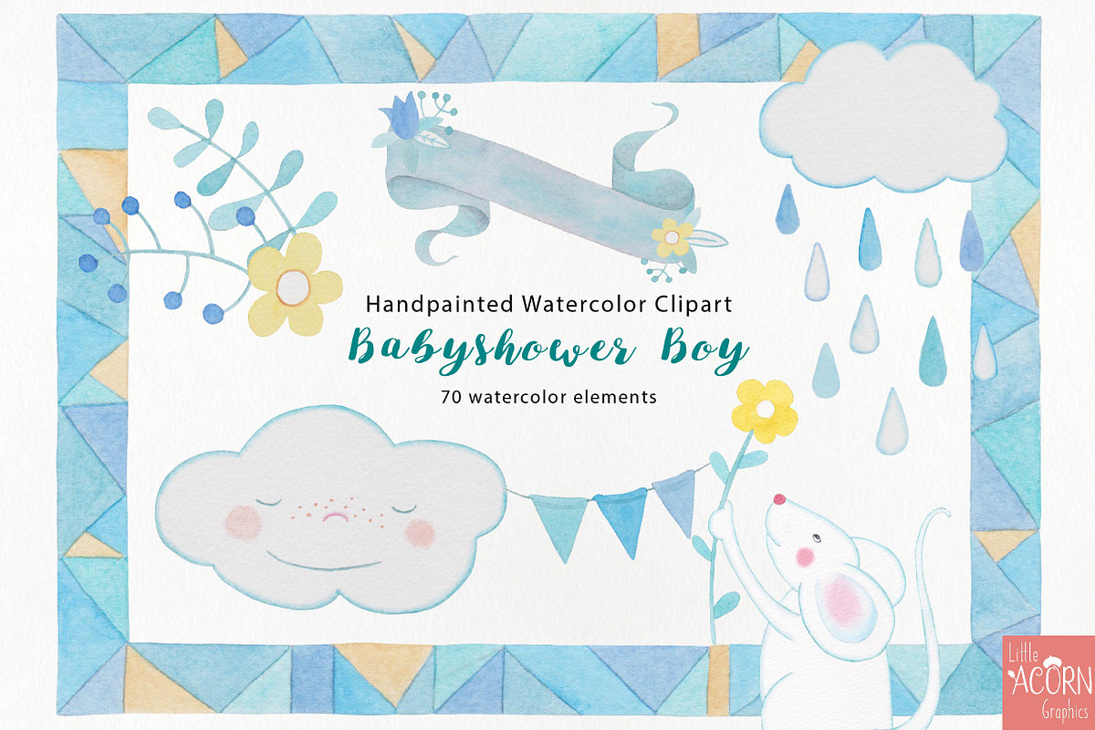 Watercolor Babyshower boy in blue, a Texture Illustration by LittleAcornGraphics (Photo 1 of 11)