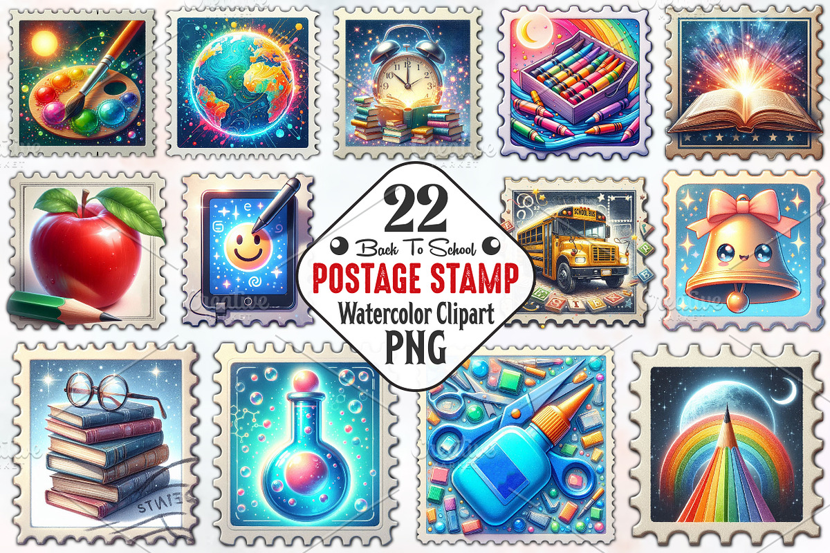 Back To School Postage Stamp Clipart, an Illustration by RobertsArt (Photo 1 of 4)