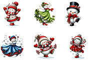 Watercolor Dancing Snowman Clipart, a Seasonal Illustration by CreationArt (Thumbnail 3 of 5)