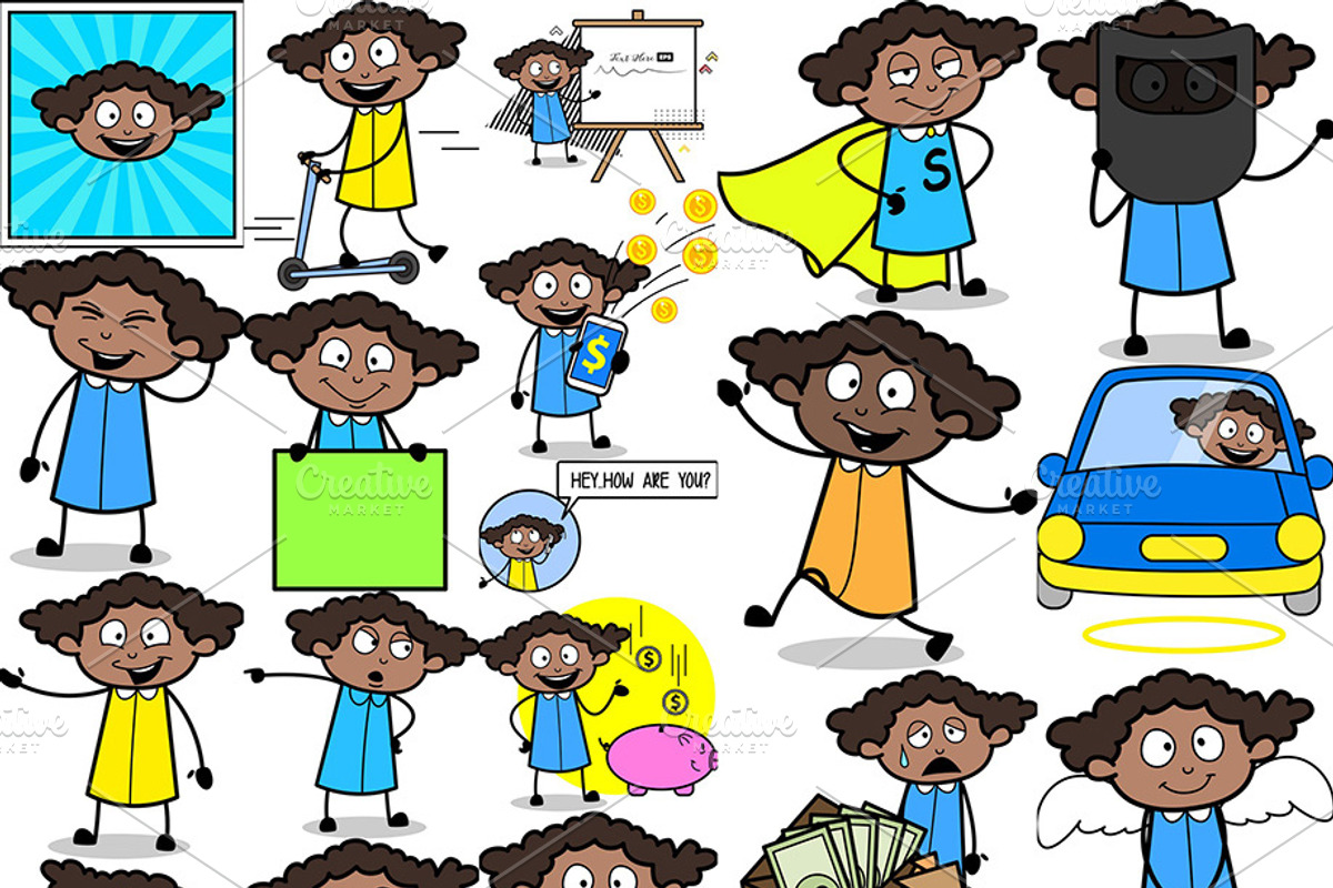 Black Girl ~ Cartoon Character Set, a Person Illustration by The Toon Company (Photo 7 of 9)