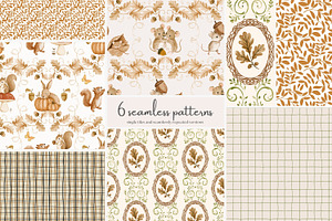 autumn woodland seamless patterns