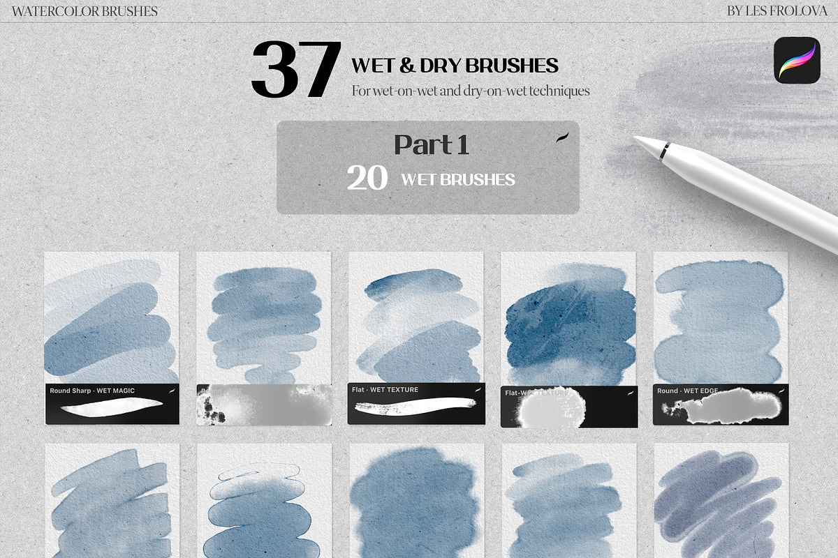 BUNDLE Watercolor Procreate Brushes, a Brush Add-On by Les Frolova (Photo 4 of 17)