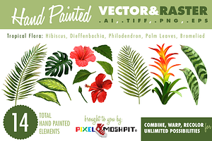 Tropical Flora, Vector & Raster Pack