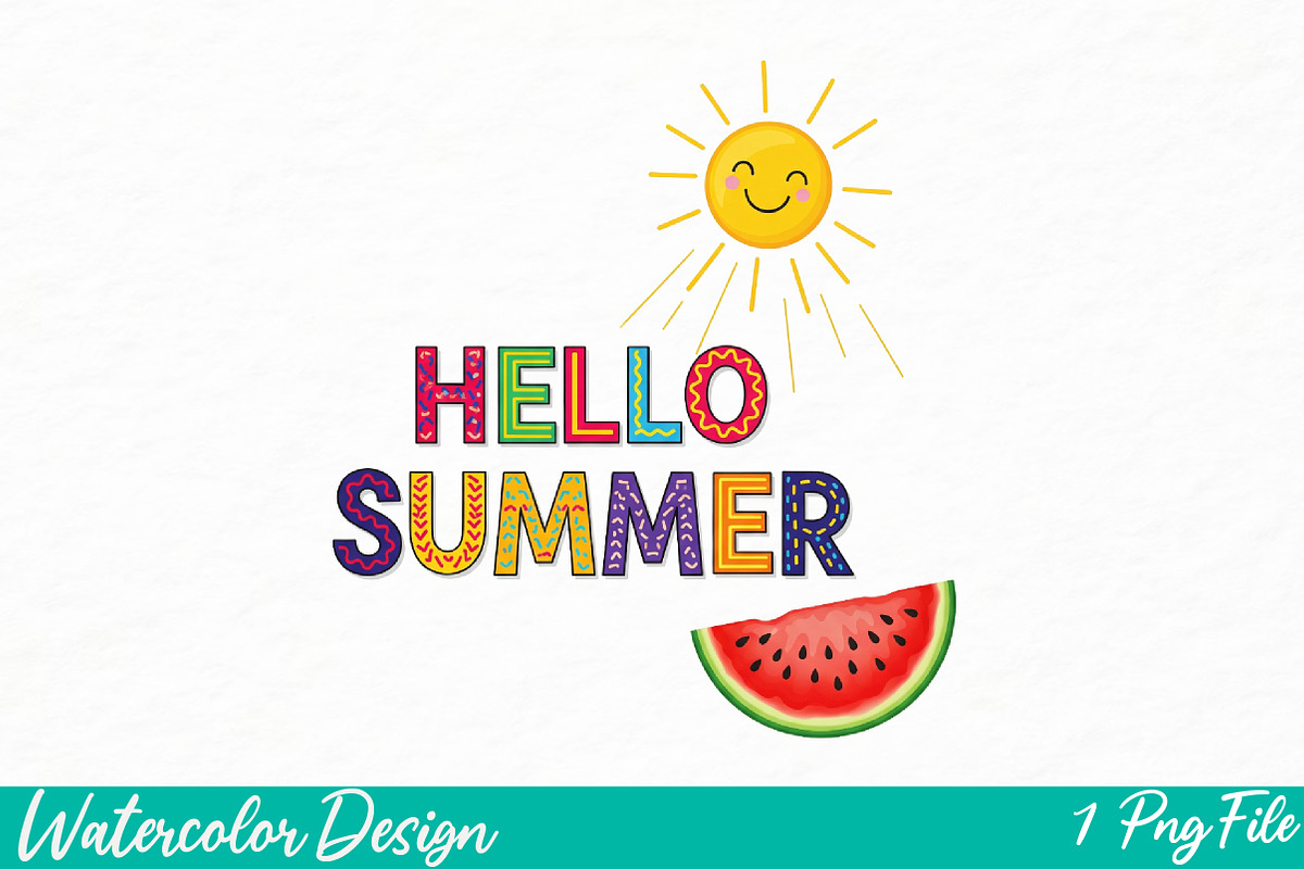 Hello Summer sublimation, an Illustration by Watercolor design (Photo 1 of 3)