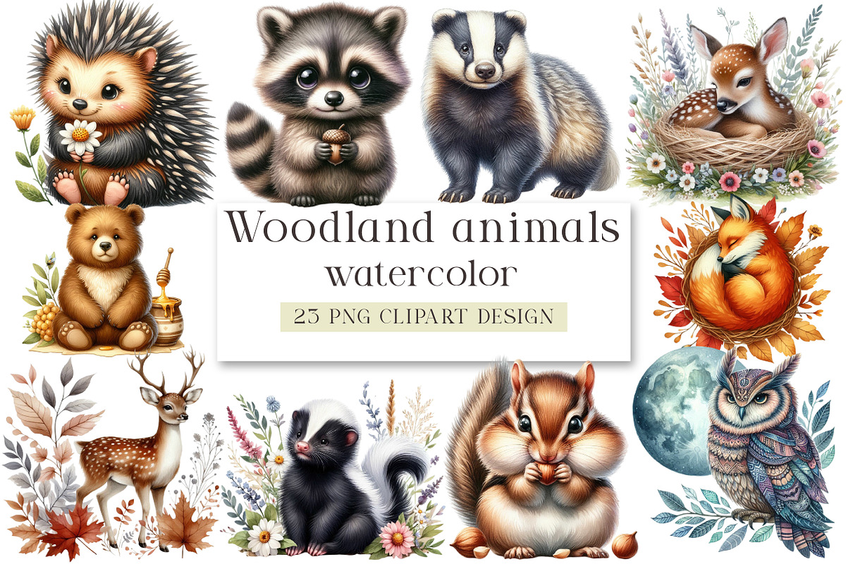 Woodland animals Clipart, a Seasonal Illustration by DreamArtGraphic (Photo 1 of 4)