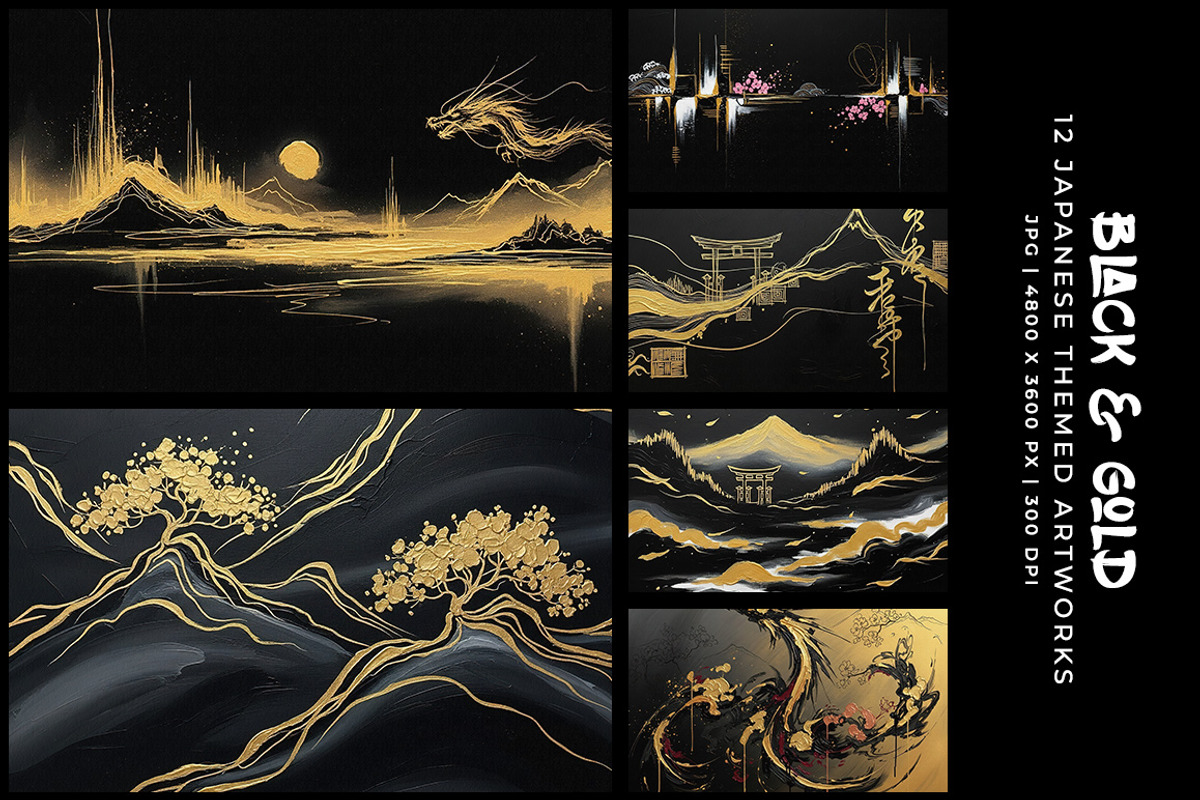 Black and Golden Japanese Artworks, a Decorative Illustration by Digital Art Creations (Photo 3 of 7)