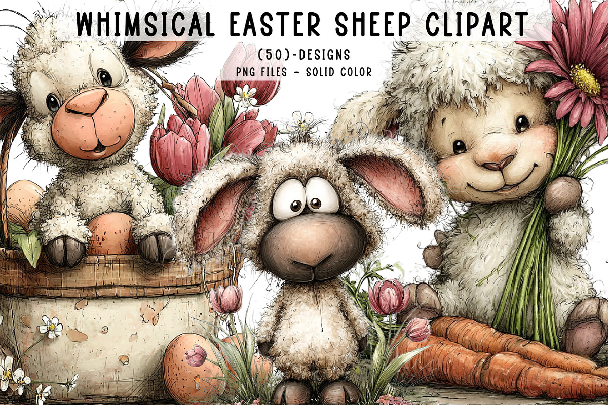 Whimsical Easter Sheep Clipart, an Illustration by CreationArt (Photo 1 of 6)