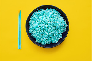 Bright blue noodles with chopsticks, a Food & Drink Photo by Gladkov photography