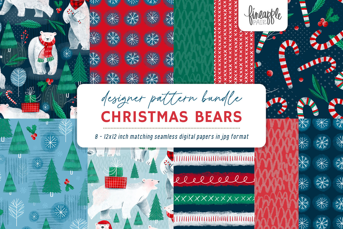 Christmas Bears Digital Paper, a Pattern Graphic by FINEAPPLE (Photo 1 of 10)