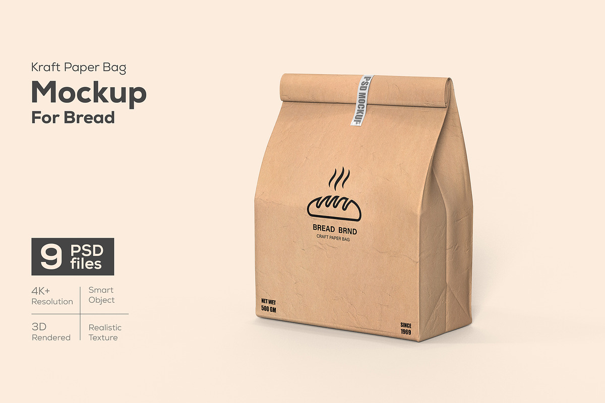 Kraft paper bag mockup for bread, a Cups & Container Mockup by Ram Studio LLC (Photo 1 of 10)