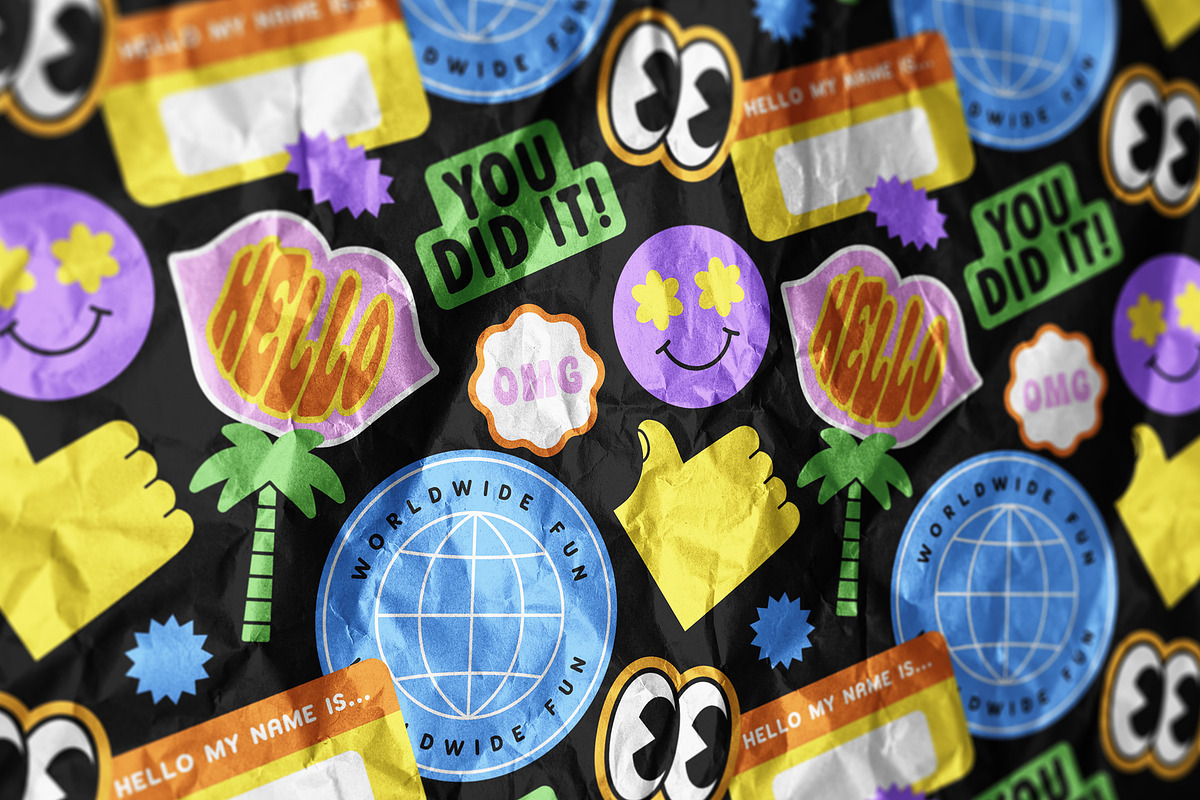 Retro Cartoon Label Pack, a Decorative Illustration by Dedraw Studio (Photo 8 of 10)