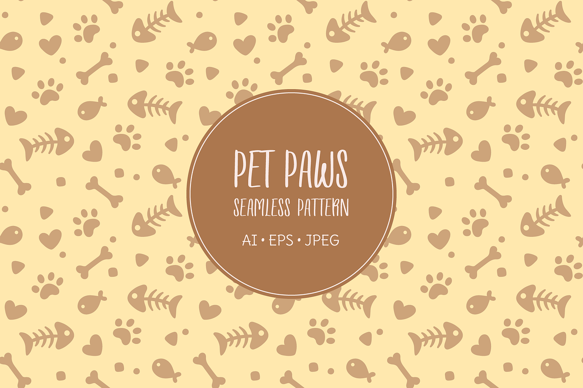 Pet paws and food seamless pattern, an Illustration by Cmeree (Photo 1 of 2)