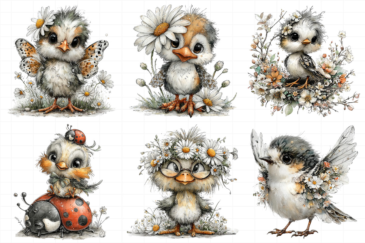 Whimsical Spring Chick Clipart, an Illustration by Daily.Designs (Photo 3 of 7)