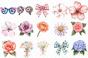 Watercolor Preppy Floral Clipart, an Illustration by Watercolor design (Thumbnail 2 of 12)