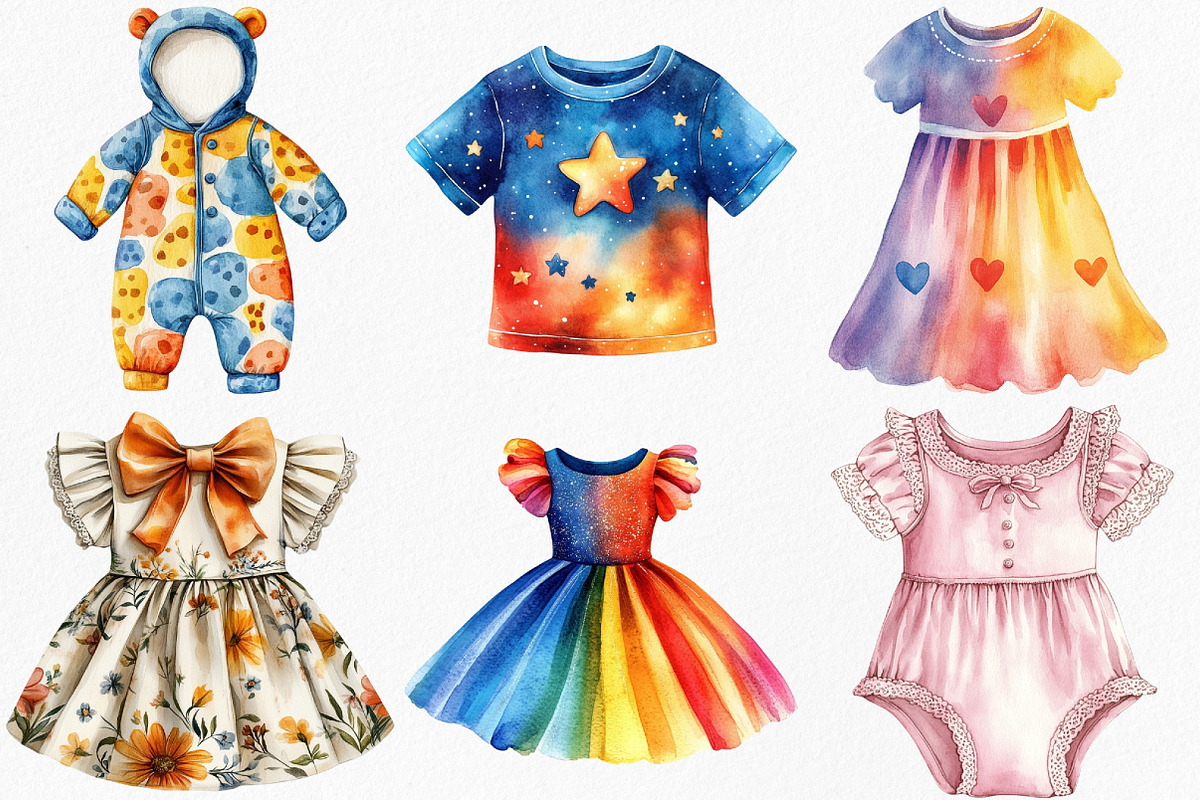 Watercolor Baby Clothes Clipart, an Illustration by Canvas Craft (Photo 4 of 8)