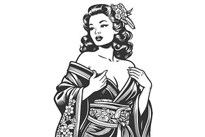 Retro Woman In Elegant Kimono