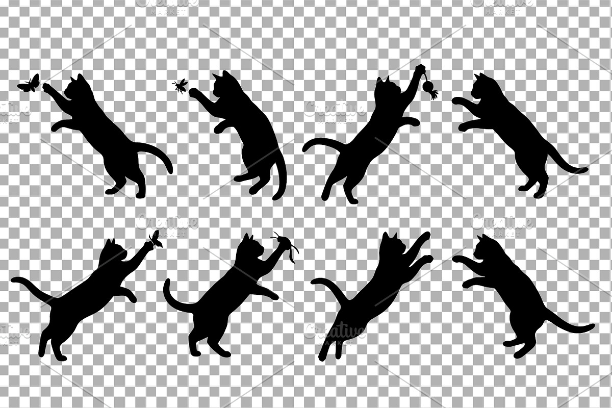 Hunting Cat Silhouettes Vector Set, an Animal Illustration by Artonix (Photo 2 of 3)