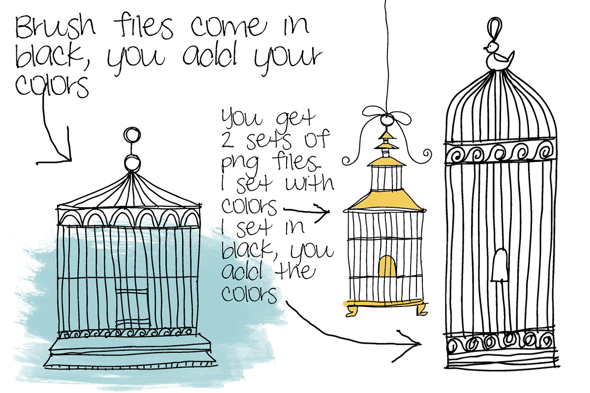 Doodle Birdcages Clipart & Brushes, an Illustration by Colors on Paper (Photo 3 of 3)