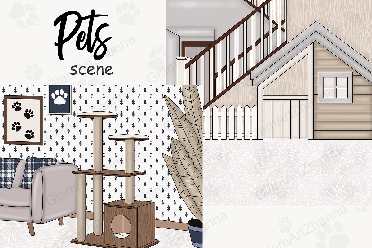 Pets Scene, an Animal Illustration by GlamArtZhanna (Photo 1 of 3)
