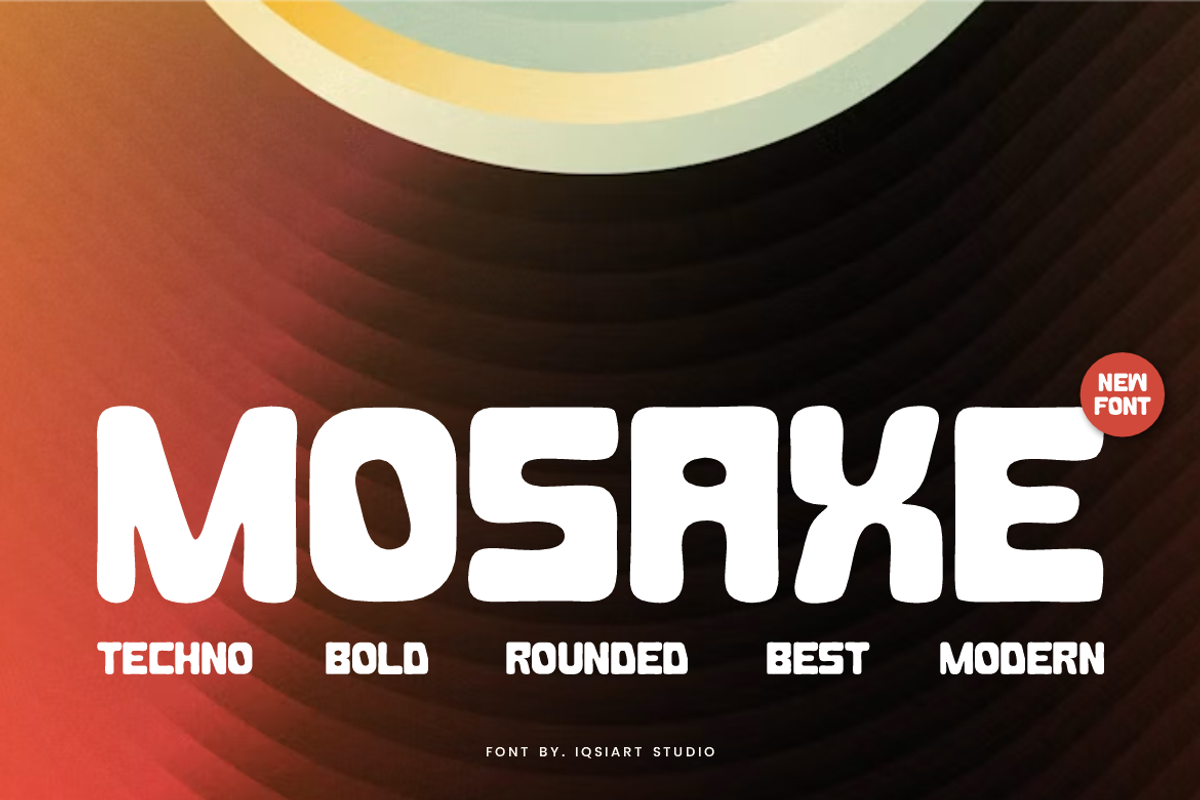Mosaxe - Techno Round Font, a Sans Serif Font by Iqsiart Studio (Photo 1 of 7)