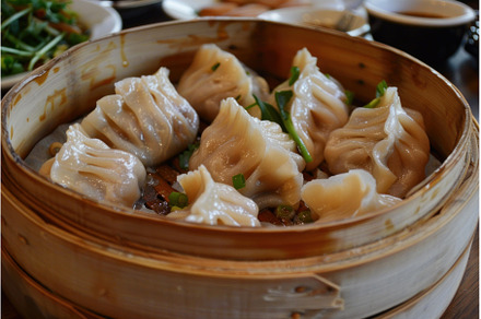 Steamed dumplings in bamboo steamer, a Food & Drink Photo by Ylivdesign