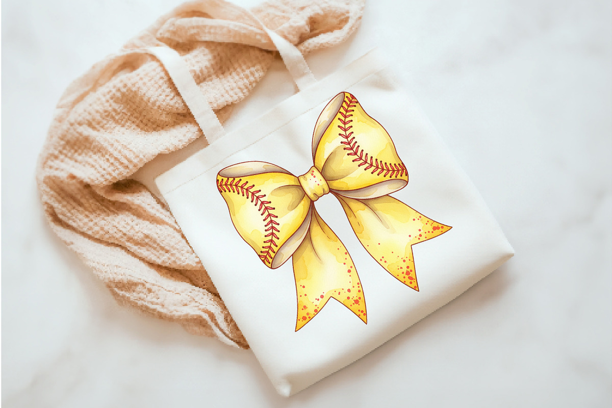 Retro Softball Bow Png, an Illustration by Watercolor design (Photo 3 of 3)