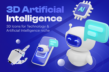Artificial Intelligence 3D Icon Set, an Object 3D Model by Illustraly Design