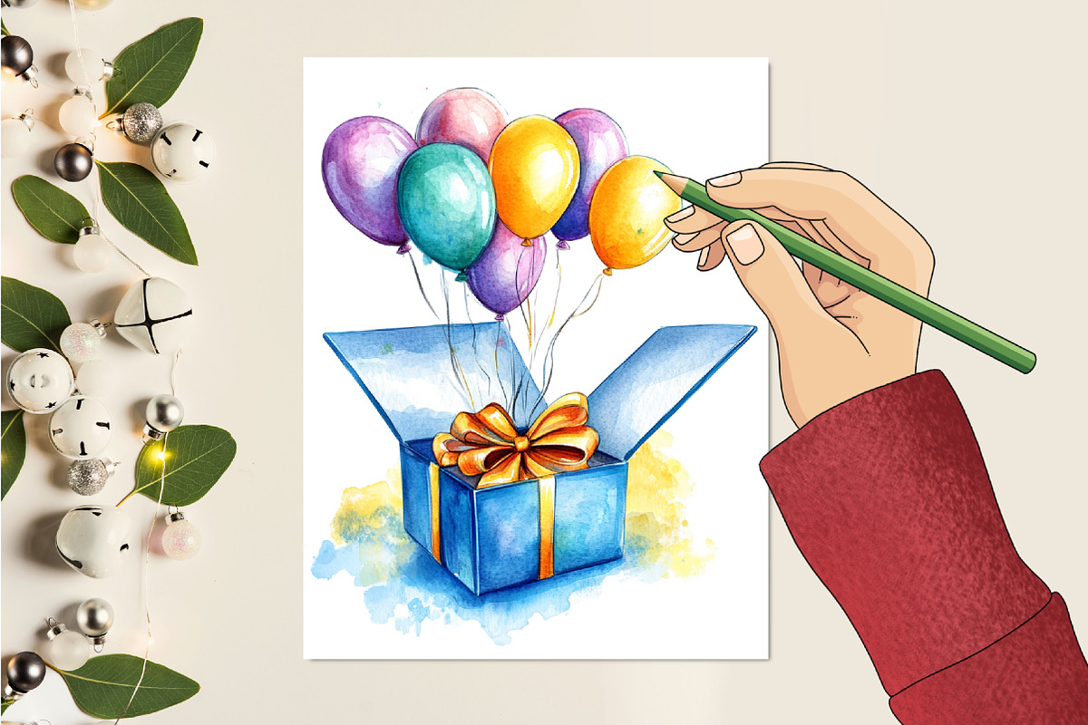 Birthday Gift Watercolor Cliparts, a Seasonal Illustration by RobertsArt (Photo 4 of 7)
