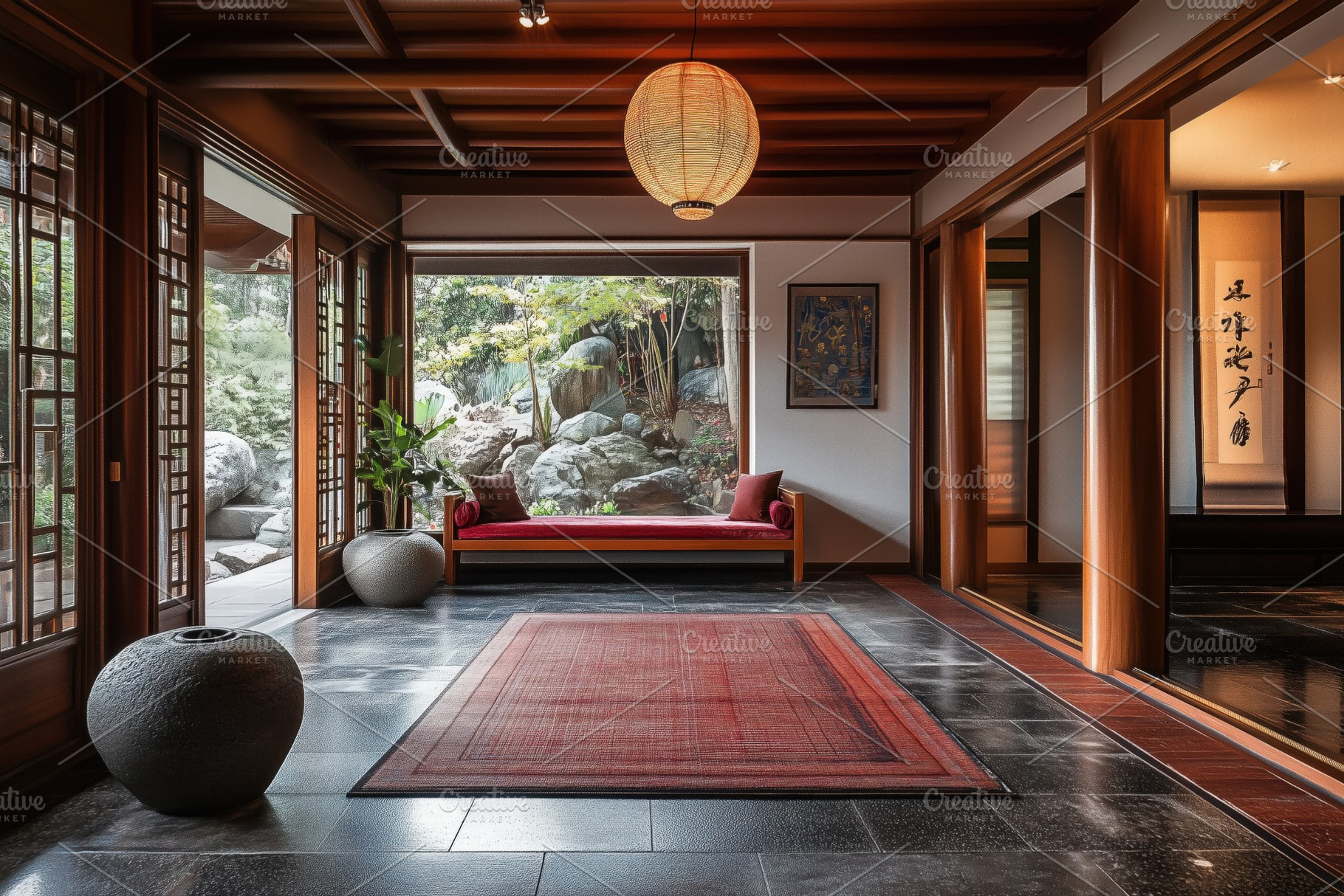 A serene Asian Zen interior design style of a traditional Japanese-style  room f, an Arts, image size:1820x1214