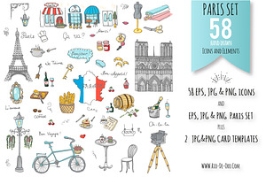58 Paris color hand drawn icons!, an Object Graphic by Natasha-Pankina.com