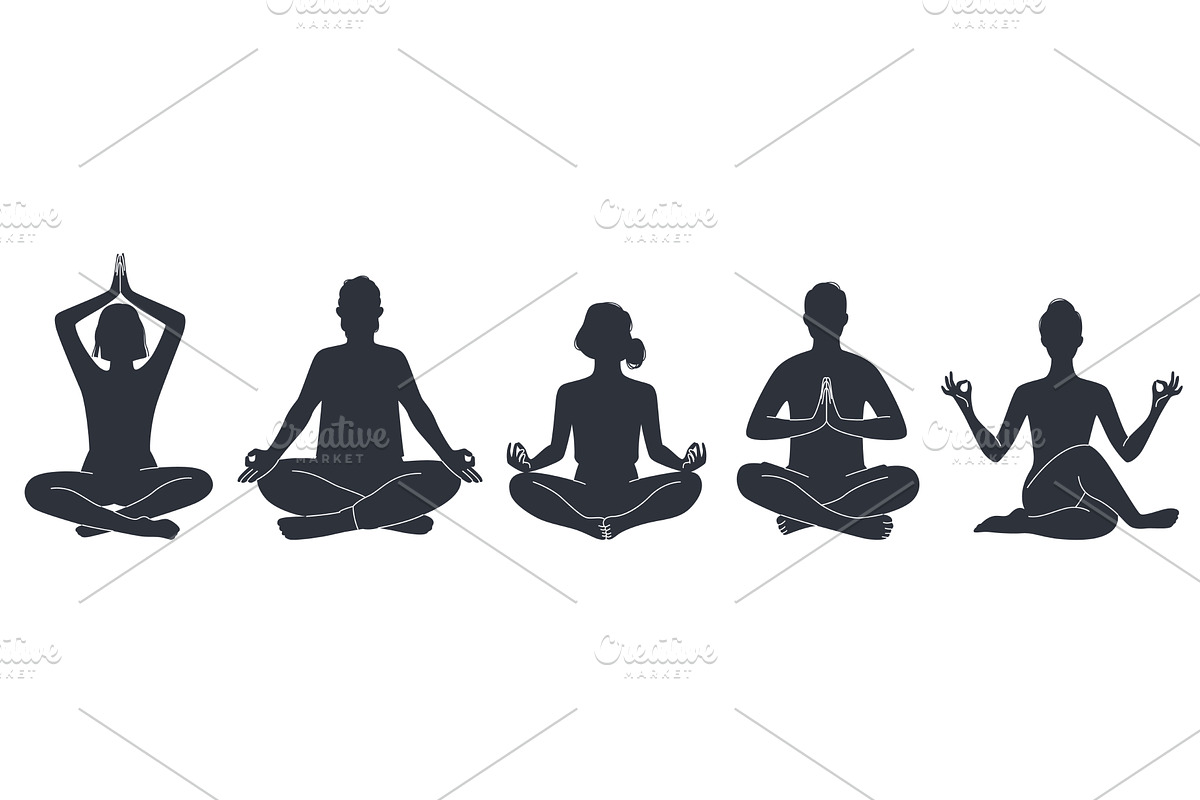 Set silhouettes people in lotus pose, a Person Illustration by YummyBuum