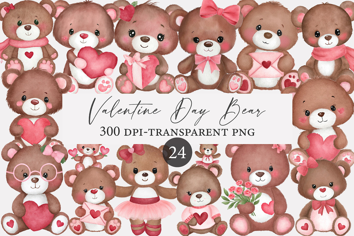 Watercolor Valentine Day Bear Clipar, an Illustration by Designworld (Photo 1 of 5)