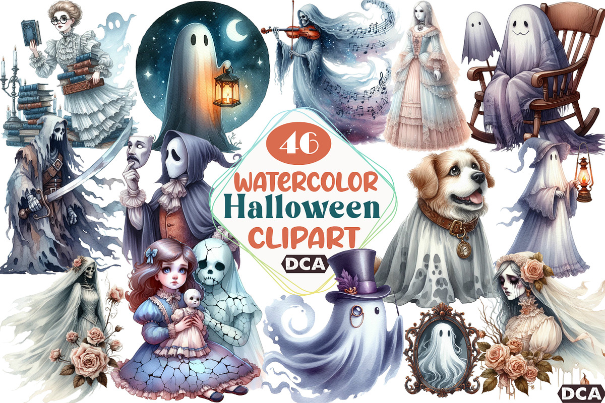 Halloween Antique Ghost Clipart, an Illustration by DreamCafeArt (Photo 1 of 5)