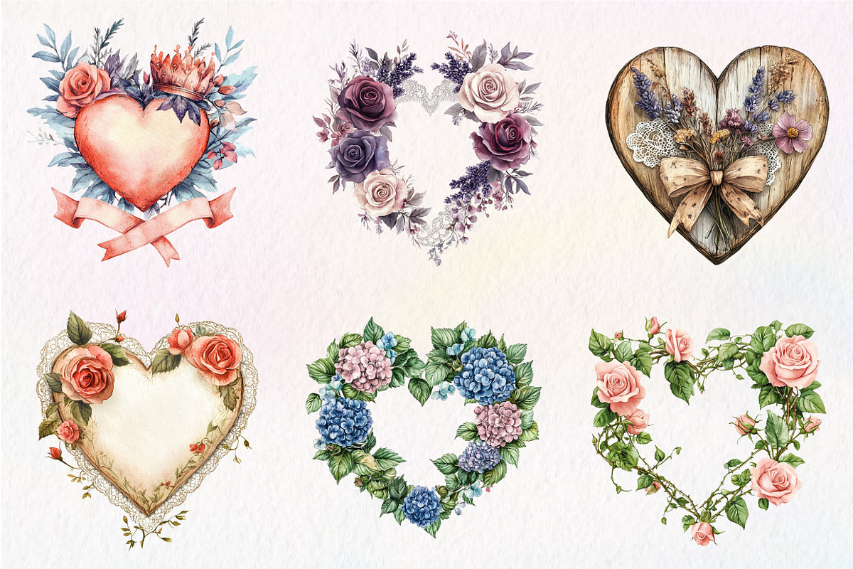 Wedding Hearts with Flowers Clipart, an Illustration by CreationArt (Photo 2 of 9)