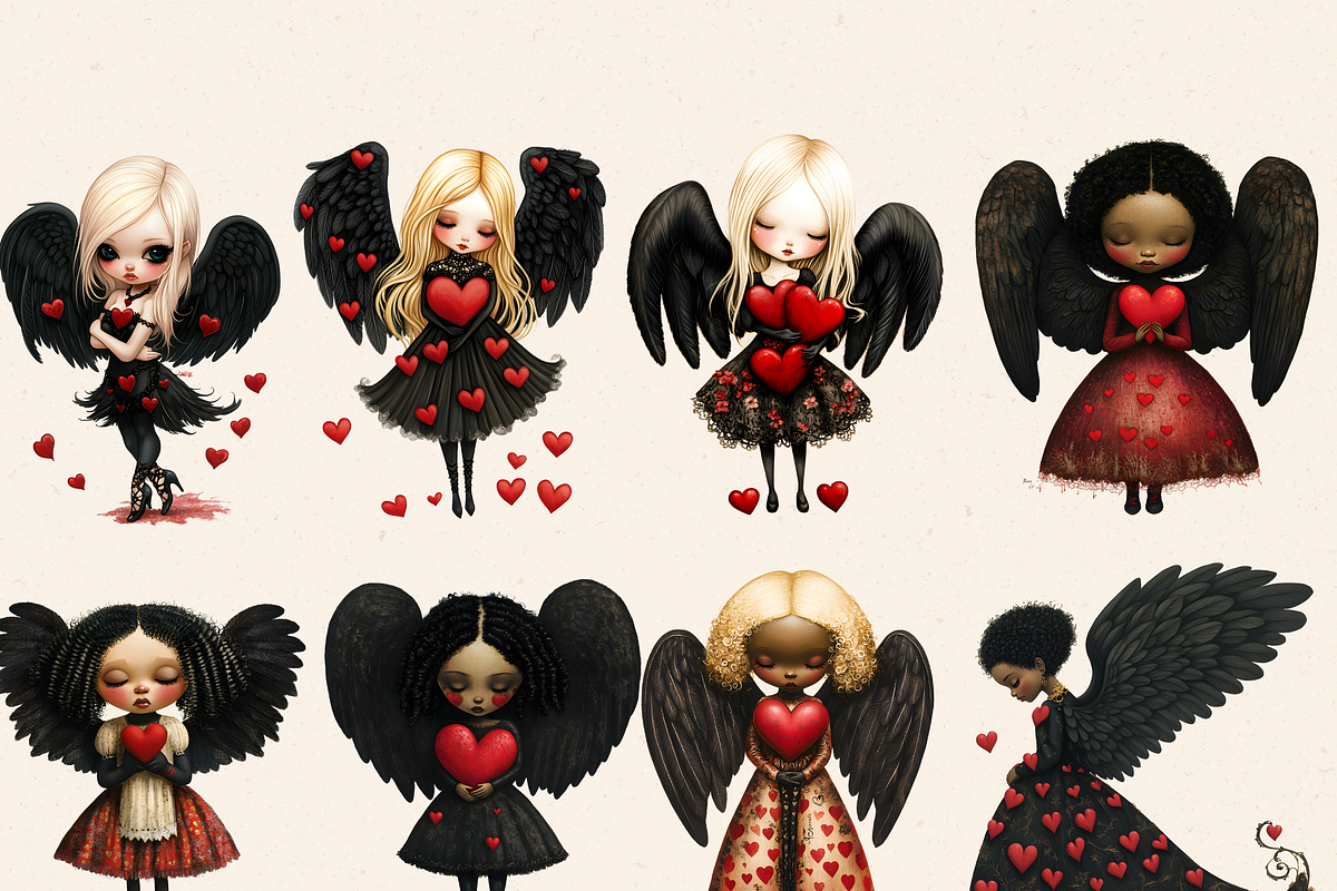 VALENTINE BLACK ANGELS CLIPART PACK, a Person Illustration by Daring Digies (Photo 4 of 10)