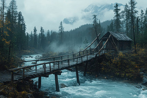 Wooden bridge crossing a river in a, a Photo by Iftikhar Alam