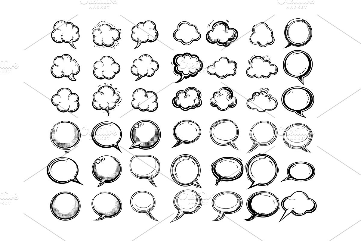 Speech empty bubbles ink sketch, an Object Illustration by Stock-Smart-Start