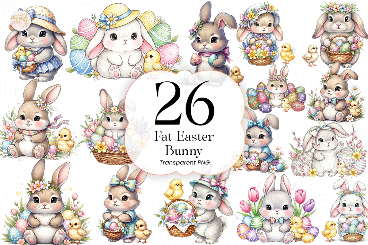 Easter Bunny PNG Clipart, Chubby Fat, an Animal Illustration by KennedyStudio (Photo 1 of 4)