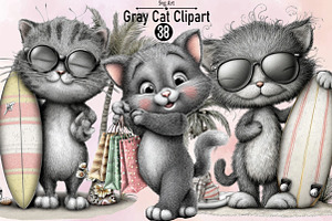 Gray Cat Clipart Bundle., an Illustration by SVGArt