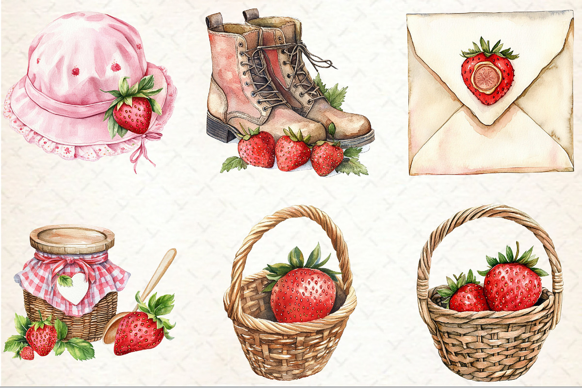 Cute Cottagecore Strawberry Clipart, an Illustration by Rose Art (Photo 3 of 7)