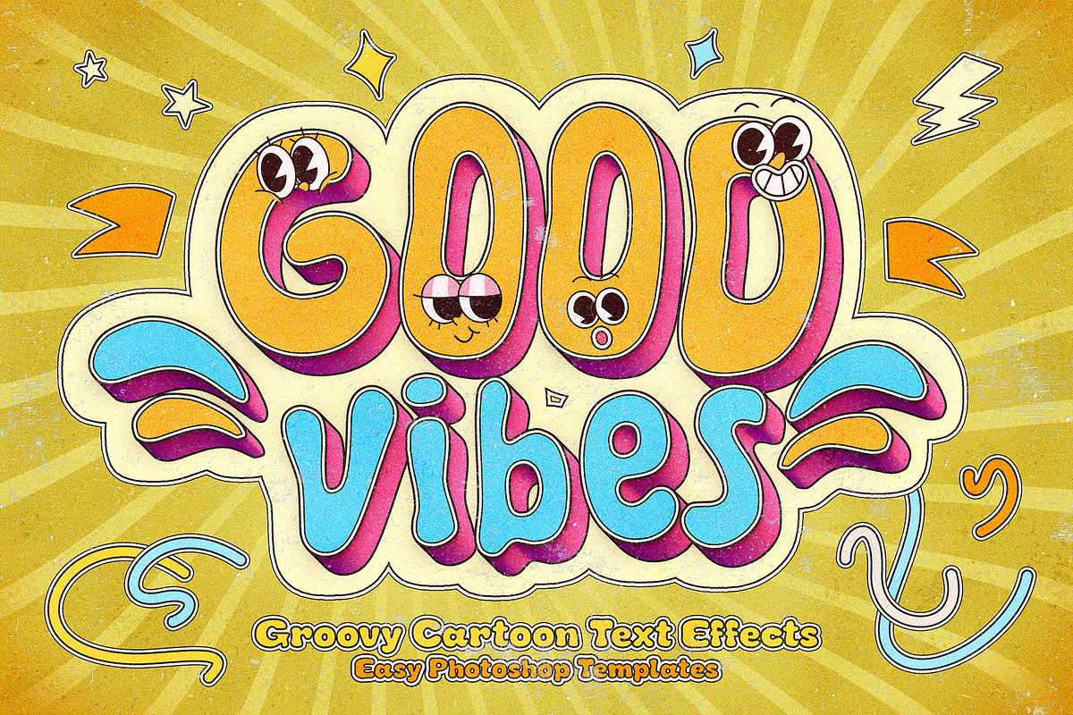 Groovy Cartoon Text Effects, a Layer Style Add-On by Andrew Skoch Design (Photo 7 of 9)