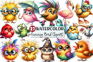 Watercolor Funny Bird Clipart, an Illustration by Rose Art