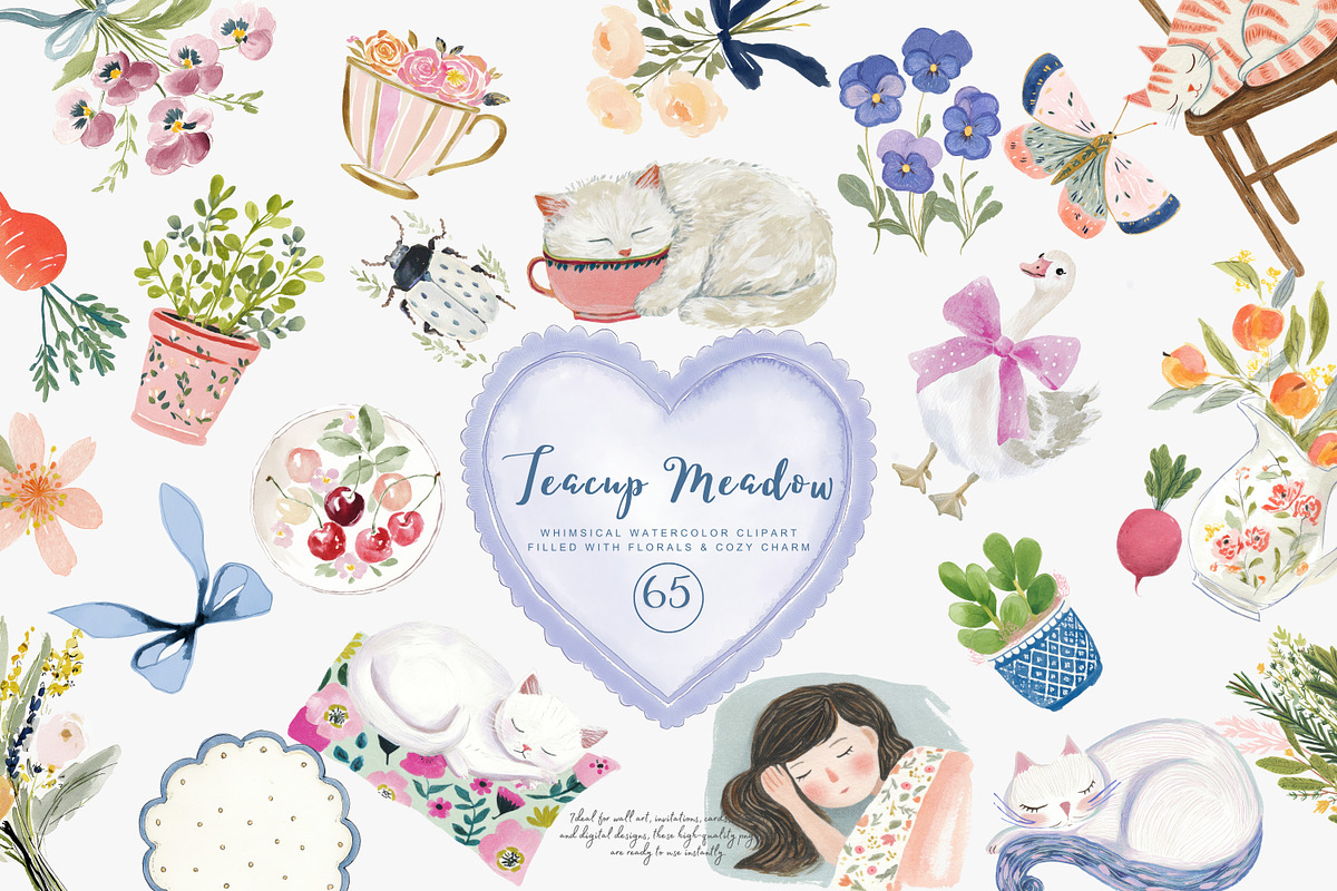 whimsical watercolor clipart set, a Decorative Illustration by Patishop Art (Photo 1 of 10)