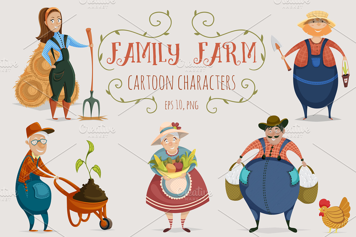 Family farm. Cartoon characters, an Animal Illustration by kateja (Photo 1 of 3)