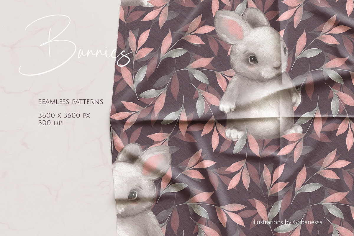 Cute bunnies patterns, a Decorative Illustration by Gribanessa