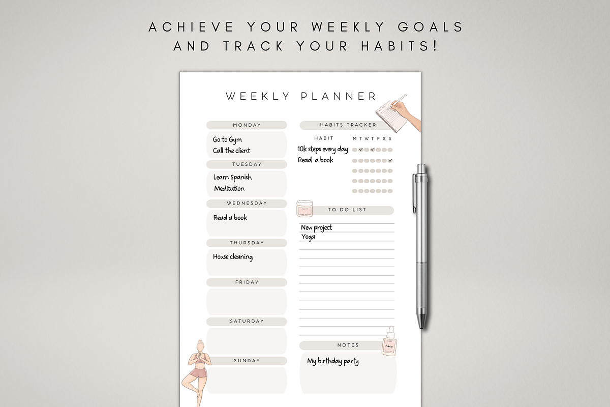 Weekly Planner Page Canva Printable, a Stationery Template by BRANDcontent
