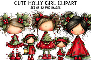 Cute Holly Girl Clipart, an Illustration by Craft Nest (Thumbnail 1 of 8)