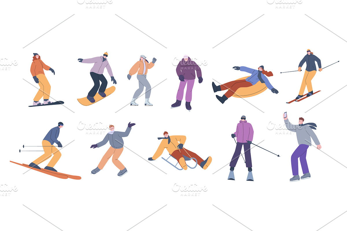 Skiing sledding and snowboarding, a Sport Illustration by Valerie Bodnar
