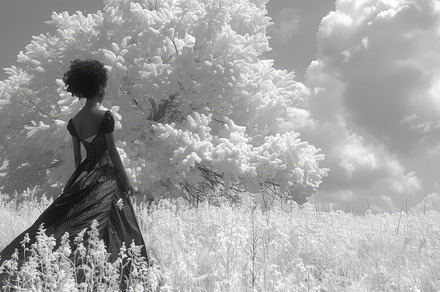 woman in a field near a tree, a Photo by Pictures for you!!!!!!!!!