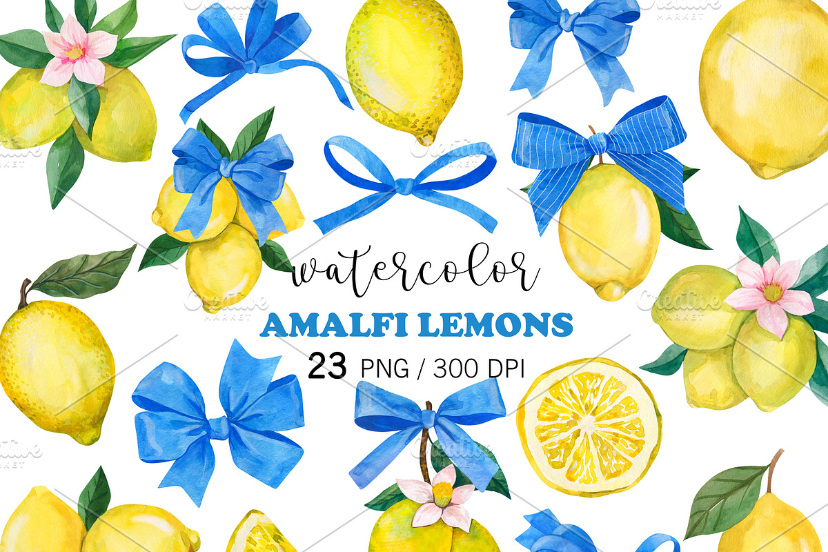 Amalfi Lemon Watercolor Clipart PNG, a Food Illustration by PatternPalette (Photo 1 of 3)